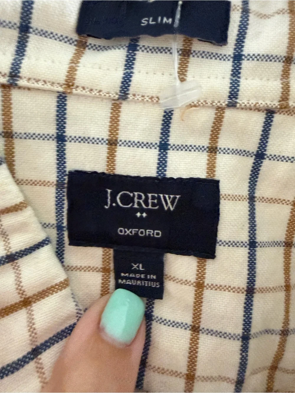 J Crew Classic Men's Cream Plaid Button-Down Shirt XL Slim